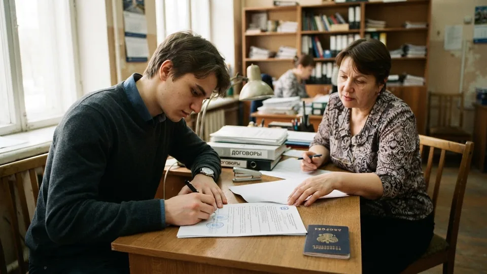 Студент подписывает договор о целевом обучении